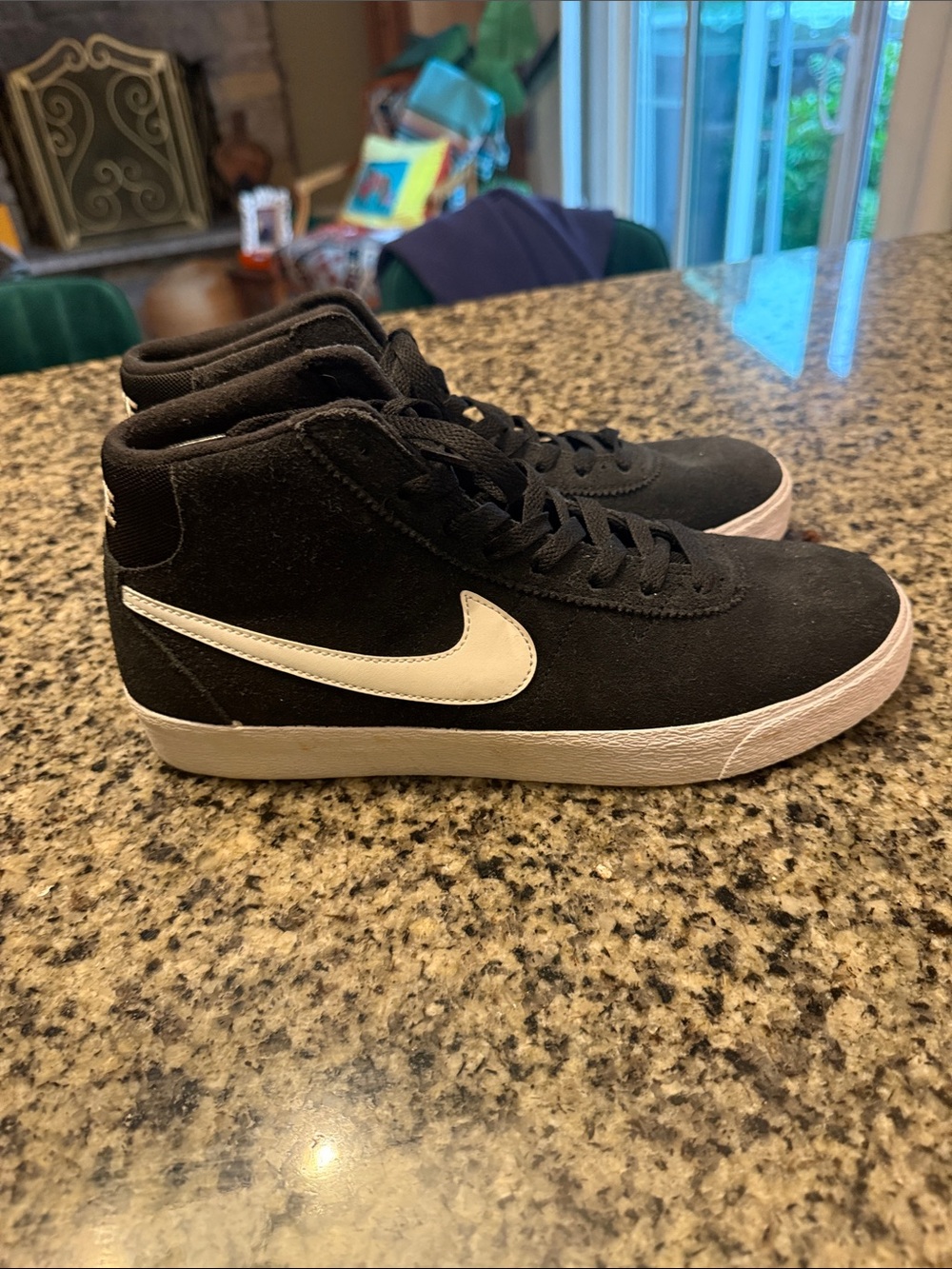 Nike Black Suede High-Top Sneakers with White Swoosh